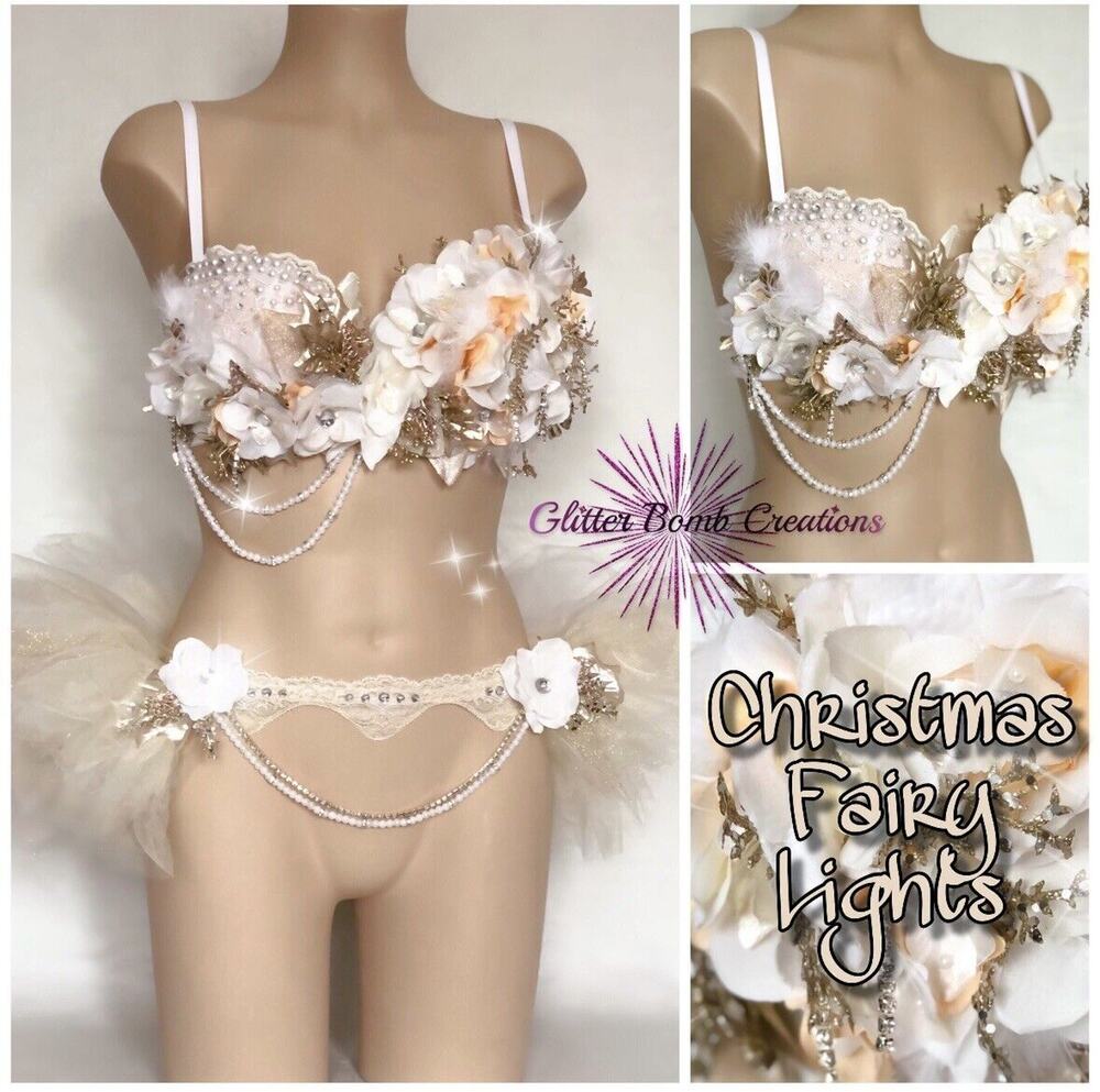 $338 New 32C Small Champagne Flower Rave Lace Costume LED Lights Fairy Custom